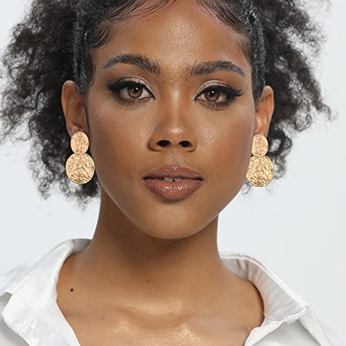FANZE 2-3 Pairs Clip on Earrings Drop Earrings Set,Big Matte Gold Earrings Statement Earrings Jewelry Gift for Women - color: Set-1