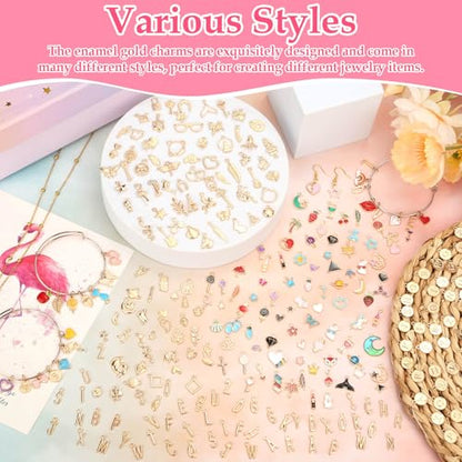 304Pcs Gold Charms for Jewelry Making, Assorted Bracelet Letter Charms for DIY Jewelry Making Necklace Bracelet, Keychains and Crafts