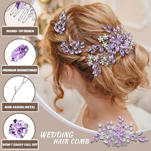 Wedding hair accessories, Bridal for piece headpiece, Bride comb（Purple） - color: Purple