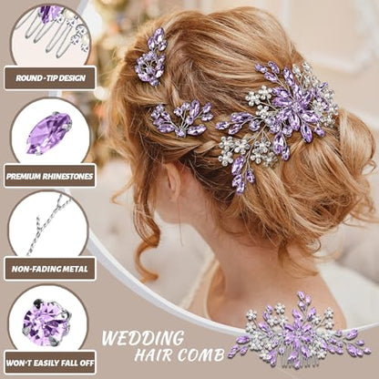 Wedding hair accessories, Bridal for piece headpiece, Bride comb（Purple） - color: Purple