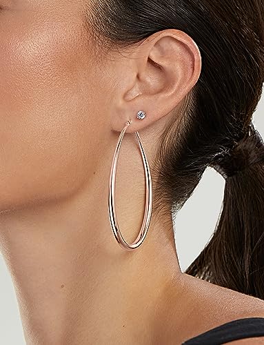 Milla Oval Hoop Earrings for Women | Elegant Polished 14K Gold, Rose Gold or Silver Plated Hoops with Secure Latch Closure, Hypoallergenic & Lightweight - color: Rose Gold Plated / 2.6 in - LARGE