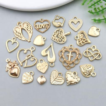 WOCRAFT 60pcs KC Gold Heart Valentine's Day Wedding Charms Bracelet Charms for Jewelry Making Sets DIY Necklace Bracelet Keychain Crafting Charms Kit Craft Supplies (SN920) - color: KC Gold, size: Heart Charms
