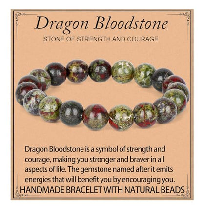 LPBeads Handmade Natural Gemstone Stretch Elastic Bracelet Healing Crystal Round Stone Beads Jewelry Gifts for Women Men - color: Dragon Bloodstone, size: 10mm