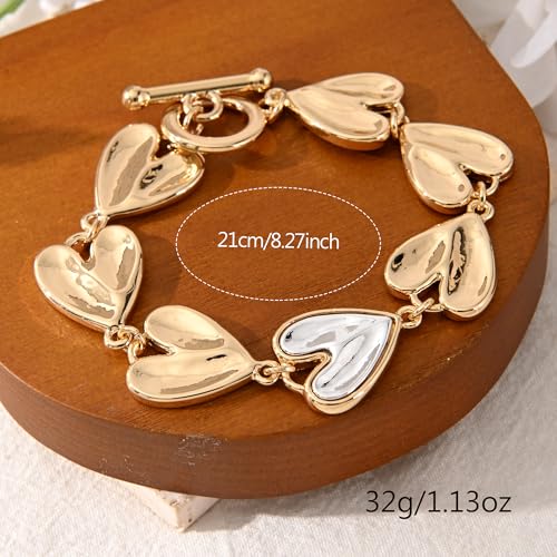 14K Gold & Silver Plated Lightweight Link Bracelet for Women | Stackable Bracelets ,14K Gold Plated Bracelets with CZ,Lightweight Trendy Chain Bracelet Jewelry Gift - style: gold heart chain