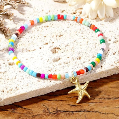 Shell Starfish Ankle Bracelet Set for Women,Handmade Bohemian Colorful Beaded Layered Hawaiian Beach Seashell Starfish Foot Jewelry Gifts Friendship Family