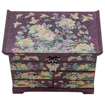 February Mountain Mother of Pearl Wooden Jewelry Organizer Box – Jewelry Storage Box for Women, Features Spacious Drawers, Ideal for Rings, Bracelets, Watches, Chains, Accessories (Peony_Purple) - style: Peony_Purple