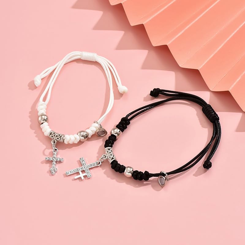 Matching Bracelets for Girlfriend Boyfriend, Couples Bracelets for Her Him, Matching Bracelet for Couples, Friendship Bracelets for Best Friends, Christmas Birthday Valentines Gifts for Women Men - style: Cross