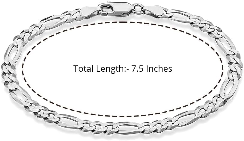 LeCalla Solid 925 Sterling Silver Figaro Link Chain Bracelet | Italian Diamond-Cut Figaro Chain Bracelet for Women Men (7, 7.5, 8, 8.5, 9 Inches) - color: 5 MM, size: Length 7.5 IN (Women Medium & Men Small)