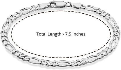 LeCalla Solid 925 Sterling Silver Figaro Link Chain Bracelet | Italian Diamond-Cut Figaro Chain Bracelet for Women Men (7, 7.5, 8, 8.5, 9 Inches) - color: 5 MM, size: Length 7.5 IN (Women Medium & Men Small)