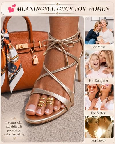4Pcs Toe Rings for Women Non Tarnish 14K Gold Filled Toe Ring Adjustable Flower CZ Band Wave Dainty Toe Ring Summer Beach Open Toe Rings Set Waterproof Toe Jewelry Foot Jewelry - color: Gold double row