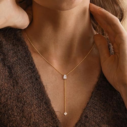 Ewrkbr Long Necklaces for Women, Dainty Gold Drop Necklace 14k Gold Plated CZ Y Shaped Lariat Necklace Simple Gold Necklaces for Women Trendy Summer Beach Accessories Wedding Prom Jewelry Gifts - color: Gold-Tear Drop