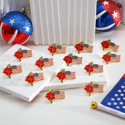 Tondiamo 4th of July Patriotic Poppy Pins Bulk Red Poppy Flower USA Flag Badges Pin for Independence Day Decoration - style: Classic