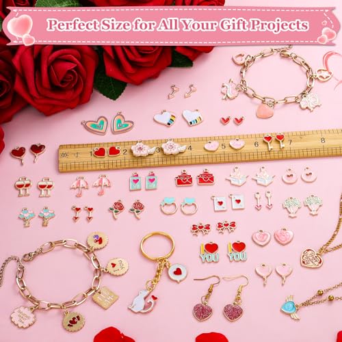 Modacraft 120 Pcs / 60 Pairs Valentine's Day Charms - Gold Enamel Valentine Charms for Jewelry Making, Multiple Romantic Styles Pendant for Making Necklaces, Earrings, Valentine's Day Gifts - style: Valentine-120 Pcs 60Pair