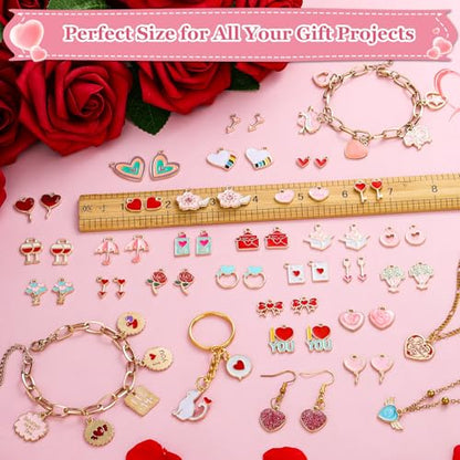 Modacraft 120 Pcs / 60 Pairs Valentine's Day Charms - Gold Enamel Valentine Charms for Jewelry Making, Multiple Romantic Styles Pendant for Making Necklaces, Earrings, Valentine's Day Gifts - style: Valentine-120 Pcs 60Pair