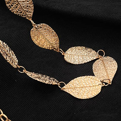 Metal Waist Chain Body Jewelry Link Belt for Women Girls - color: Leaf Gold 1, size: M: 43.3 in (110 cm)