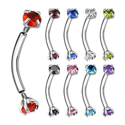316L Surgical Steel 16G Internally Threaded Curved Barbell Prong Set CZ Gems Eyebrow Ring Cartilage Piercing Jewelry 5/16 Inch (8mm)- Sold Individually - color: Aqua