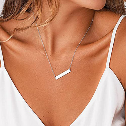 Turandoss Dainty Layered Choker Necklace, Handmade Y Pendant Necklace Multilayer Bar Disc Necklace Adjustable Layering Choker Necklaces for Women - style: 3PCS Silver - simulated Pearls&Bar&Hammered Disc
