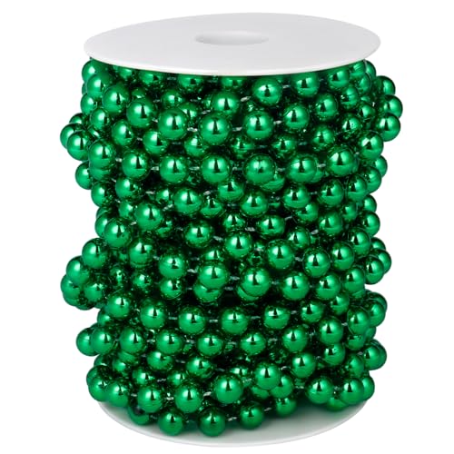 33FT Green Beads Garland 10mm Faux Pearl Beads String Bulk for DIY Craft | 11Yards Green Beads Strings Roll Spool for Christmas Tree Wedding Party Decoration - color: Green Color, size: 10MM