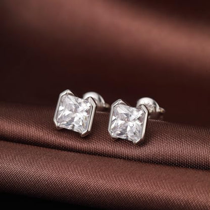 Brilliant Heart-cut/Oval-cut/Trillion-cut/Cushion-cut/Emerald-cut/Marquise-cut Stud, 925 Sterling Silver Cubic Zirconia Stud Earrings for Women Men - style: G-Square-cut-silver