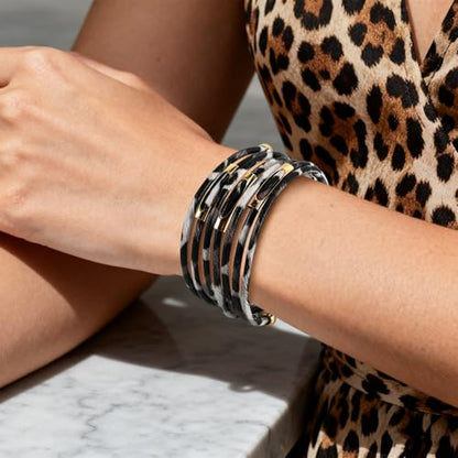 Wrapped Bracelets for Women,Leather Boho Bracelets for Women - color: Leopardprint-Silvergray
