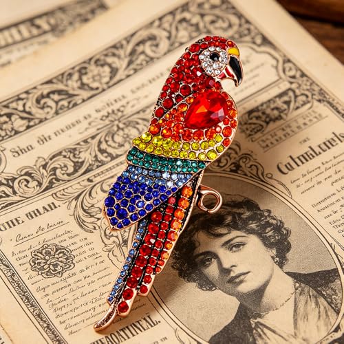Dainty CZ Parrot Brooch for Women Men Cute Colorful Rhinestone Crystal Bird Animal Lapel Pins for Dress Hat Bag Suit Tie Wedding Holiday Accessories Jewelry