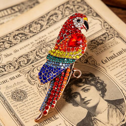 Dainty CZ Parrot Brooch for Women Men Cute Colorful Rhinestone Crystal Bird Animal Lapel Pins for Dress Hat Bag Suit Tie Wedding Holiday Accessories Jewelry