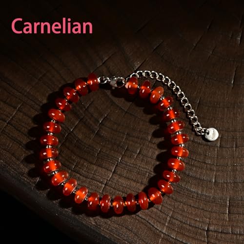 Natural Healing Gemstone Bracelet Handmade Yoga Stretch Elastic Bracelet Stress Relief Crystal Jewelry for Men and Women - color: Carnelian (Luck), size: 5x8