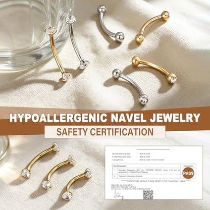 14G Surgical Steel Body Jewelry Belly Button Ring Gold Curved Navel Barbell | 14G Navel Rings Silver Snake Eyes Piercings for Tongue Conch Eyebrow Rings - color: Gold;BL:10mm