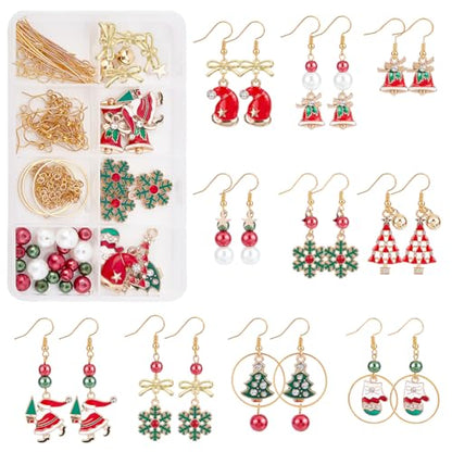 SUNNYCLUE 1 Box DIY 10 Pairs Christmas Enamel Charms Earring Making Kit Jingle Bell Pendants for Jewelry Making Rhinestone Christmas Charms Snowflake Santa Claus Bowknot Jewelry Connectors Adult Women - color: 6-diy-10 Pairs Christmas Enamel Earrings