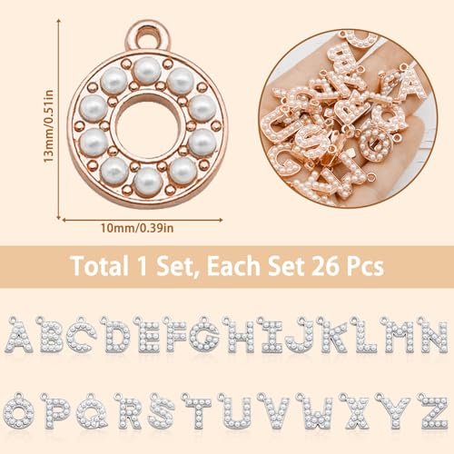 26PCS Pearl Letter Charms A-Z Alphabet Pendants for Making Jewelry 18K Gold Initial Charm Trendy Slider Pearls Capital Beads for Bracelet Necklace Choker Earrings DIY Crafts Anniversary Birthday Gifts - color: Silver