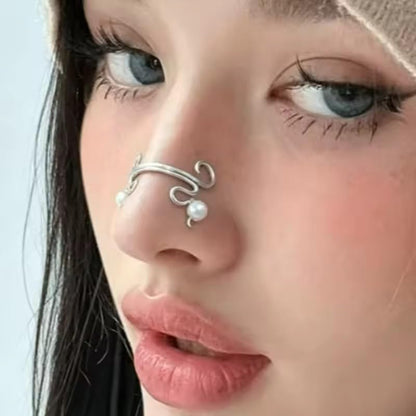 Punk Pearl Nose Clip No Piercing Faux Pearl Nose Ring Copper Adjustable Fashion Nose Jewelry Clip on Earrings