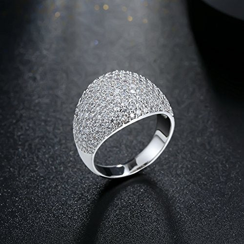 Diamond Accent Dome Ring - Sliver Fashion Rings for women Big Hollow Women Wedding Band Cubic Zirconia Statement Rings for women 5-11 - color: White
