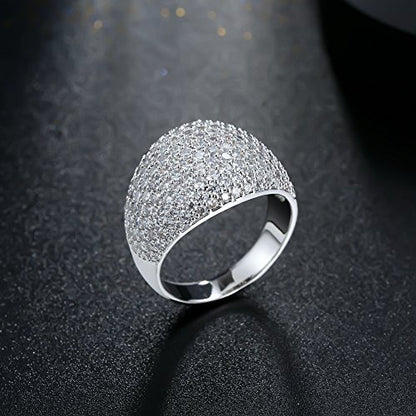 Diamond Accent Dome Ring - Sliver Fashion Rings for women Big Hollow Women Wedding Band Cubic Zirconia Statement Rings for women 5-11 - color: White