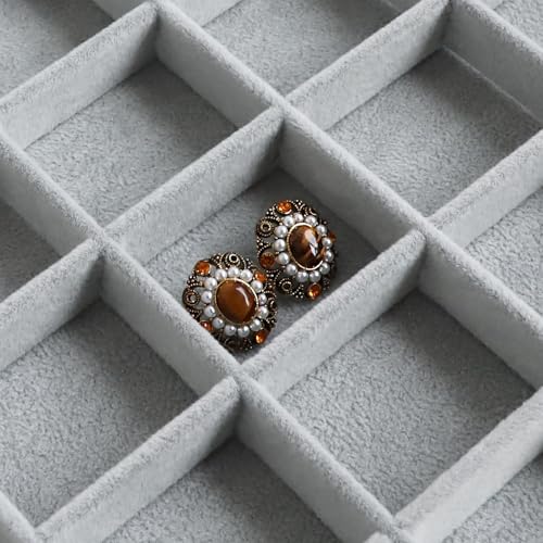 Wudygirl 30 Grid Jewelry Organizer Velvet Jewelry Box Jewelry Tray with Clear Lid Storage Case Showcase Display Stackable Removable (30 Grid) | 30 Grid Jewelry Organizer for Earrings, Perfect for Home Organization, Jewelry Display, Gift Giving, Dustproof