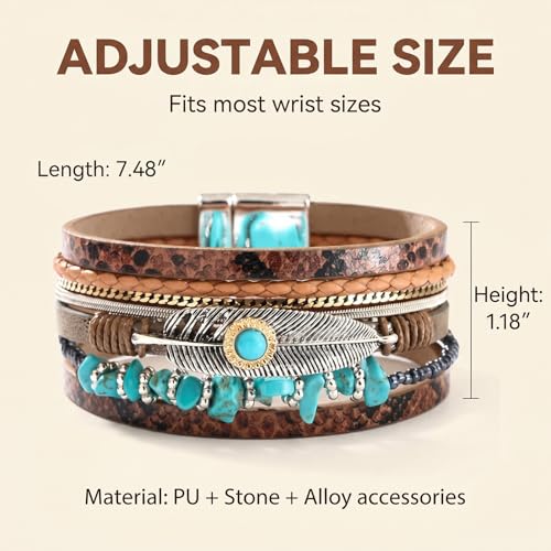 Long tiantian Boho Western Bracelets for Women Leather Wrap Bracelets Turquoise Bracelet Western Jewelry Country Concert Outfits - color: A1:western bracelet for women（brown）