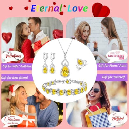 Wedding Jewelry Set for Women Gem Necklace Earrings Bracelet Luxury Jewelry Set Birthday Valentine's Day Mother's Day Christmas Prom Jewelry Gift - color: KKJ-4-Yellow