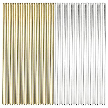 Lawie 40 Pack 6 Inch Gold Silver Long Metal Straight Hair Sticks with Hole Pencil Plain Hair Picks Forks Needle Rod Blank Thin Hairpins Hair Shawl Pins Chopsticks Bun Holder Craft DIY Accessories Bulk