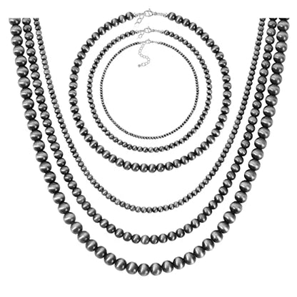 MOZAKA 1-4Pcs Western Navajo Pearl Choker Necklace for Women Western Beaded Choker Adjustable Boho Vintage Necklace Jewelry Gifts