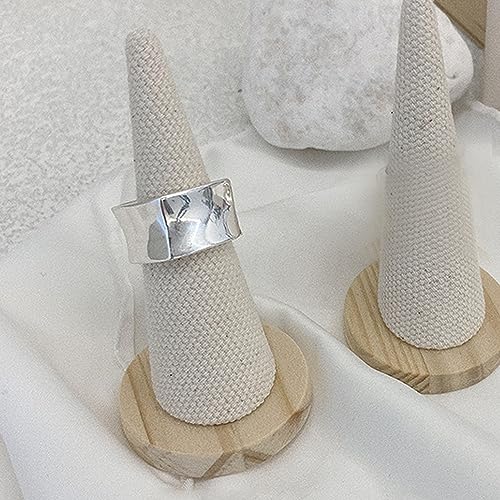 925 Sterling Silver Wide Band Ring Simple Handmade Hammered Chunky Statement Rings Adjustable Boho Thumb Ring for Women Men - color: Pattern 1
