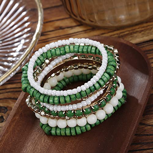 LUREME Boho Multi Strand Stackable Stretch Bracelet Set Wooden Cube Alloy Bead Bangle bl003172 - color: Green