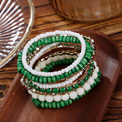 LUREME Boho Multi Strand Stackable Stretch Bracelet Set Wooden Cube Alloy Bead Bangle bl003172 - color: Green