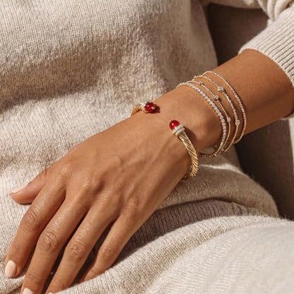 Fettero Gold Cuff Bangle Bracelets for Women - Adjustable Open Cuff Bangles 14K Gold Plated Charm Twisted Cable Bangle Bracelet for Mom Dainty Jewelry Gift - color: Red