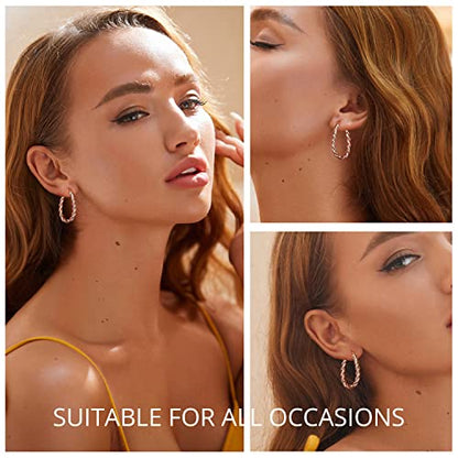 14K Gold Plated Hoop Earrings 925 Sterling Silver Post Earring for Women - color: Rose Gold