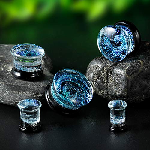 COOEAR Glass Plugs And Tunnels Galaxy Piercing Flared Expander Stretchers Pair Gift Packed Jewelry Size 2g(6mm) to 1 Inch(25mm). - size: 6 mm