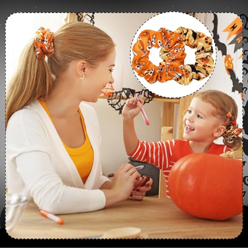 80 Pcs Halloween Satin Hair Scrunchies Pumpkin Skull Black Cat Silk Hair Ties Elastic Bands Ropes Ponytail Holders Ties Halloween Accessories for Women Party Favors - style: Pumpkin