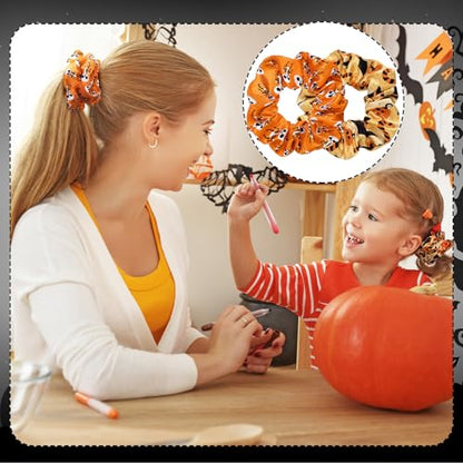 80 Pcs Halloween Satin Hair Scrunchies Pumpkin Skull Black Cat Silk Hair Ties Elastic Bands Ropes Ponytail Holders Ties Halloween Accessories for Women Party Favors - style: Pumpkin