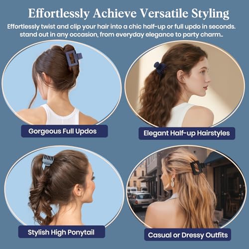 8 PCS Medium Hair Clips for Women Girls - 2 Styles Rectangle and Double Row Teeth Small Claw Clips for Thin Thick Hair, Matte Non-slip Strong Hold Jaw Clips Hair Accessories, Blue - color: Blue