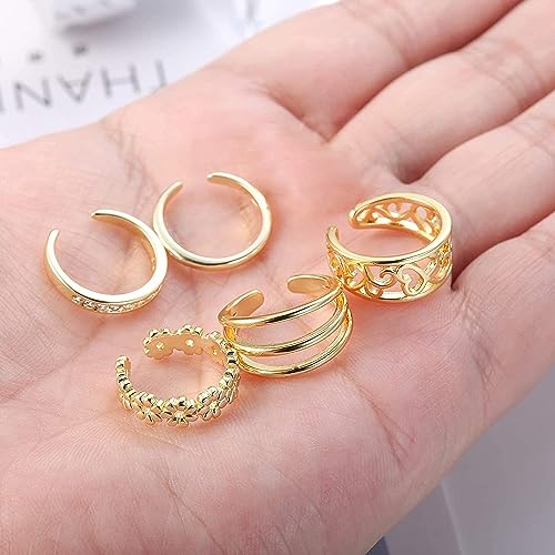 5 Pcs Filled Toe Rings for Women Non Tarnish Filled Toe Ring Adjustable Flower Cz Dainty Toe Ring Summer Beach Open Toe Rings Set Toe Jewelry Foot Jewelry(Gold,Silver,Rose Gold) - color: Gold