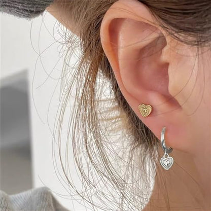 Dainty Heart Love Small Huggie Hoop Earrings for Women Girls 925 Sterling Silver Tiny Cute Charms Dangle Drop Cartilage Hypoallergenic Minimalist Jewelry Gifts