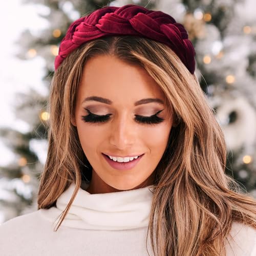 DRESHOW Velvet Braided Headband Women Hair Hoop Elastic Hair Bands Fashion Headbands for Women - color: 1 Pc Velvet Hair Hoop: Burgundy